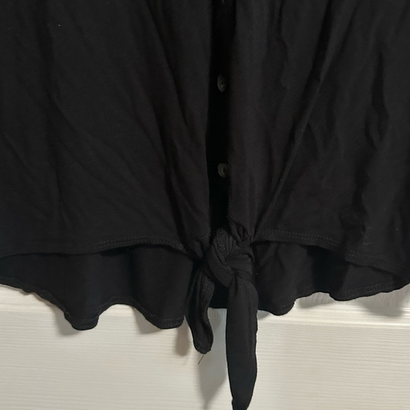 Green Envelope Blouse Women 1X V Neck Tie Front Button Up Top Black 3/4 sleeve - Picture 2 of 4